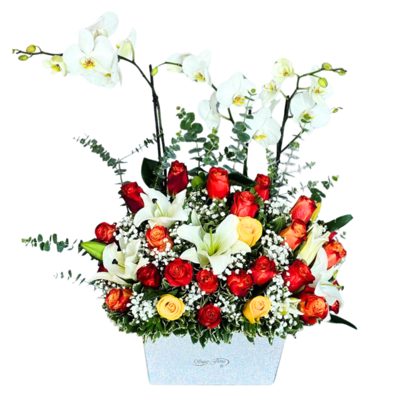 CANASTA DE ROAS, ORQUIDEAS Y FLORES VARIADAS-AMOR 10009