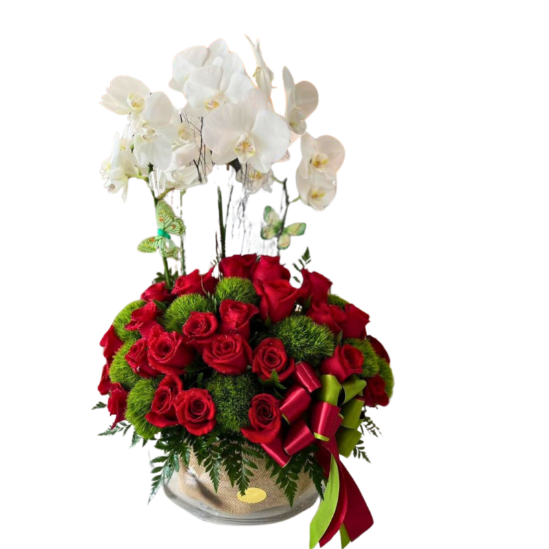 BOWL DE ORQUIDEAS Y ROSAS -AMOR 100070